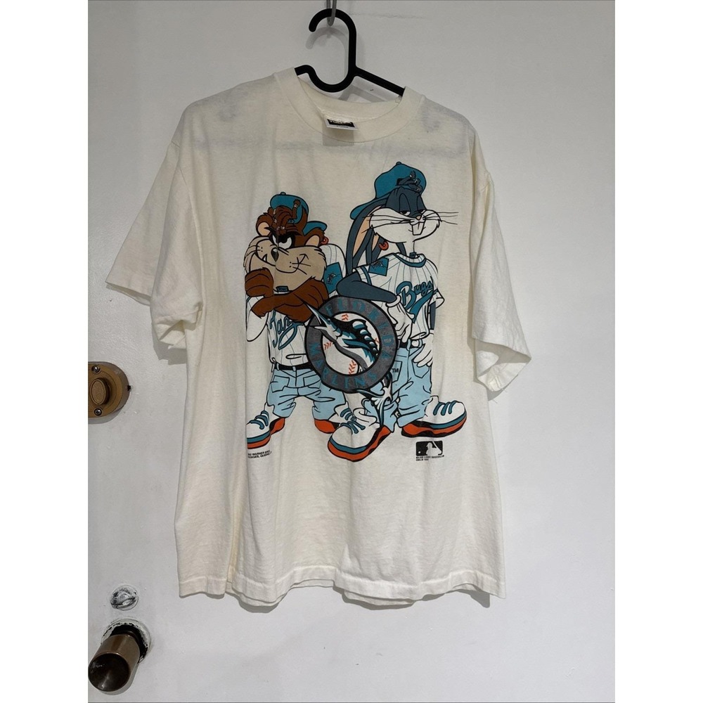 Vintage 90s Miami Dolphins Tultex Cotton Shirt Men's Size XL Taz Bugs Bunny
